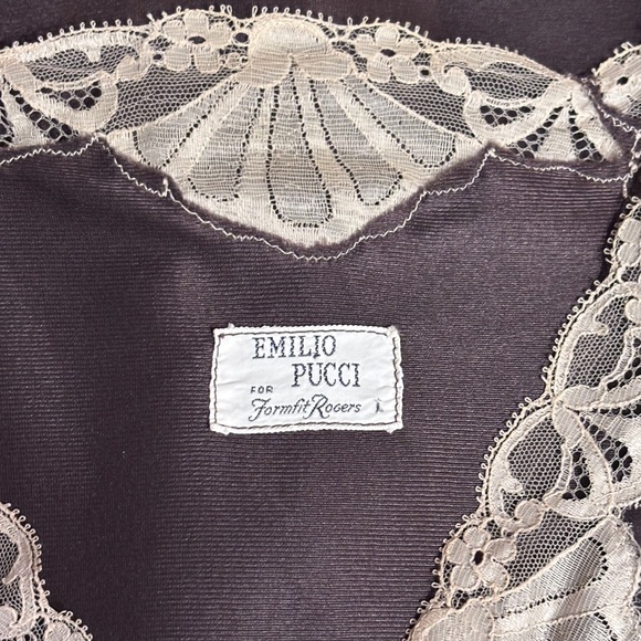 EMILIO PUCCI Brown Short Robe with Cream Lace Trim VINTAGE - Picture 5 of 9